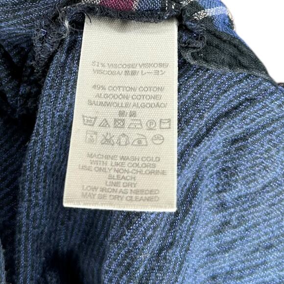 FREE PEOPLE Nordic Day Button Front Oversized Lace Up Sides Plaid Blouse Size M - Picture 8 of 9